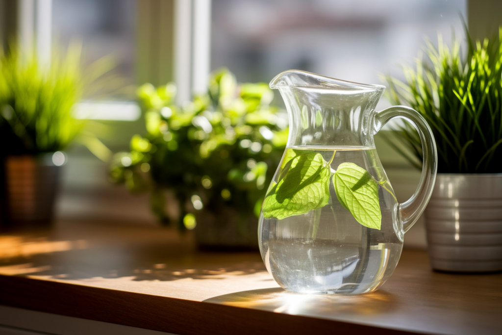 carafe-eau-soleil-plantes-vertes