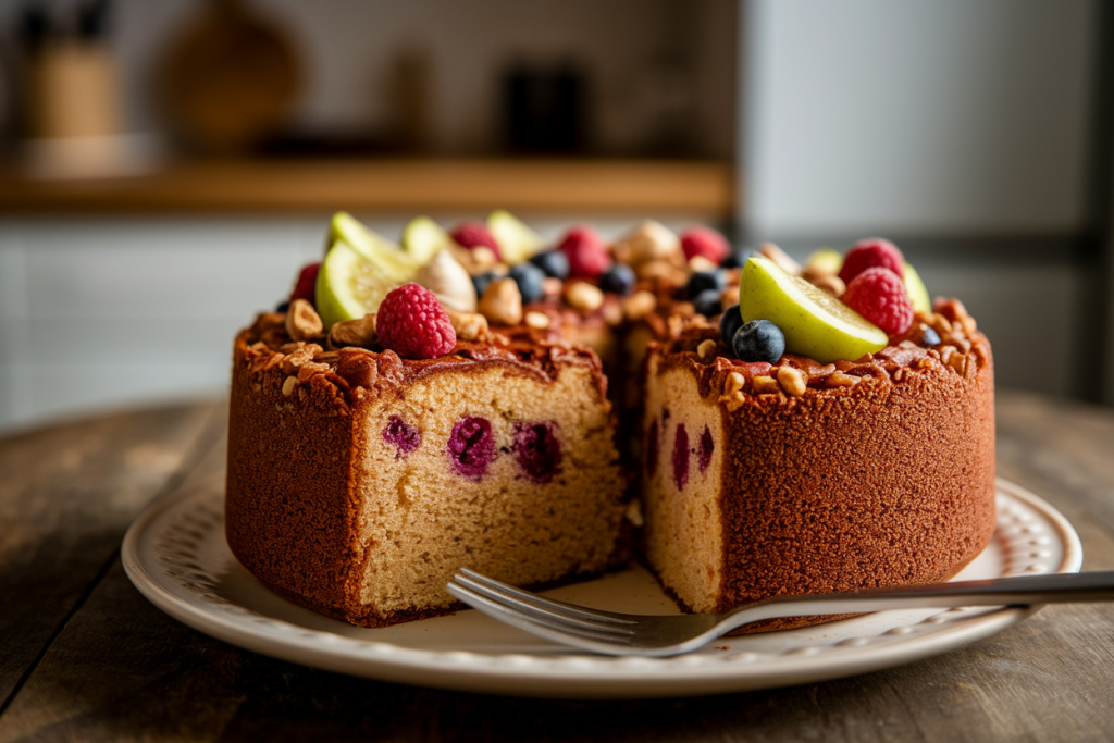 gateau-proteine-tranche-fruits-noix