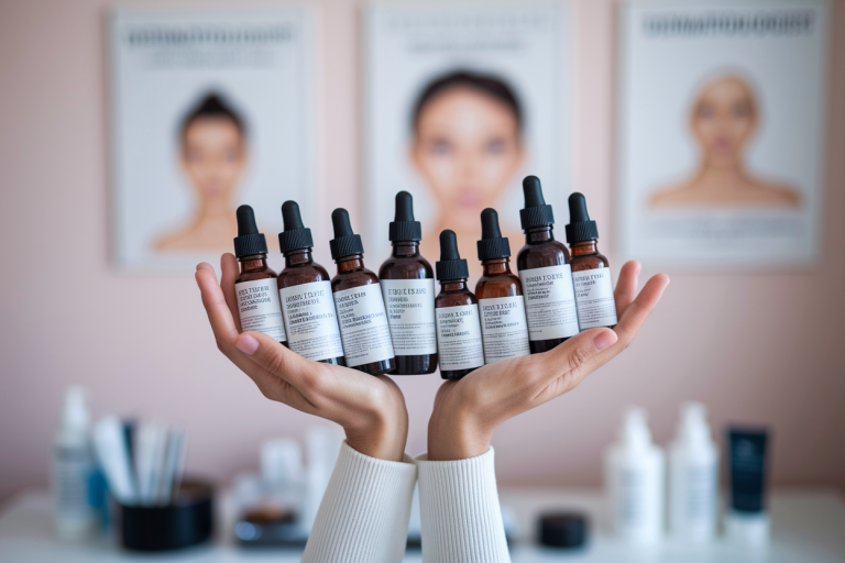 mains-flacons-produits-dermatologue