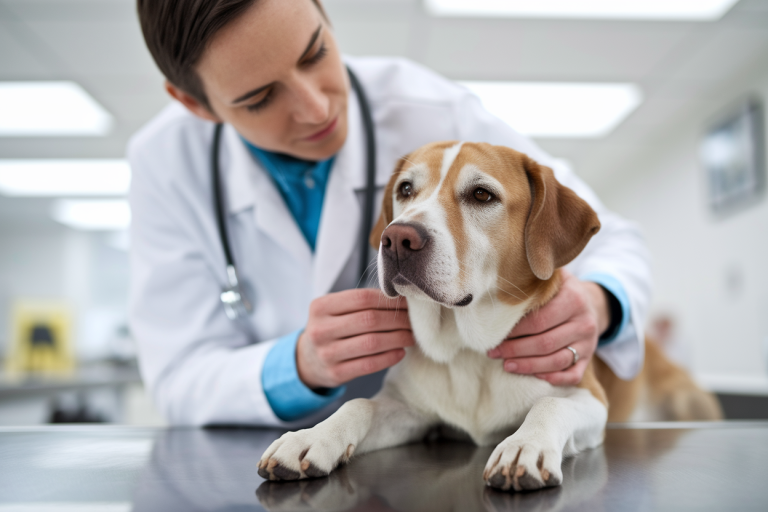 veterinaire-attentif-chien-detendu-clinique