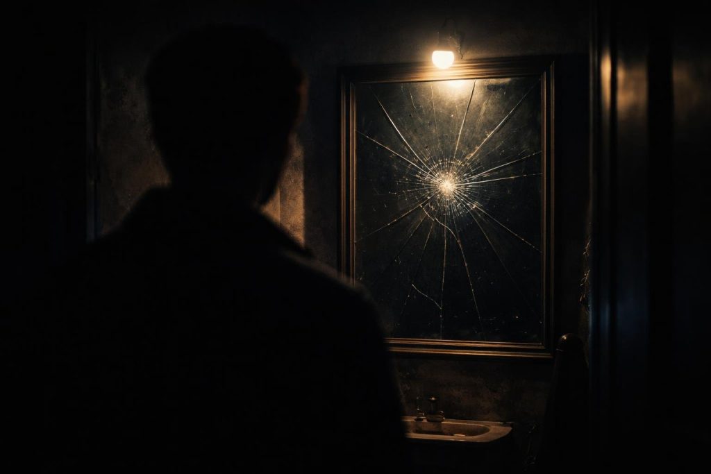 silhouette-floue-miroir-fissure-sombre