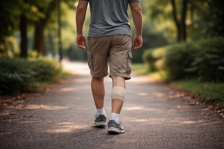 personne-marche-parc-bandage-mollet
