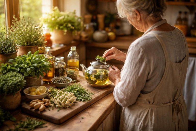 cuisine-chaleureuse-herbes-compteur-bois