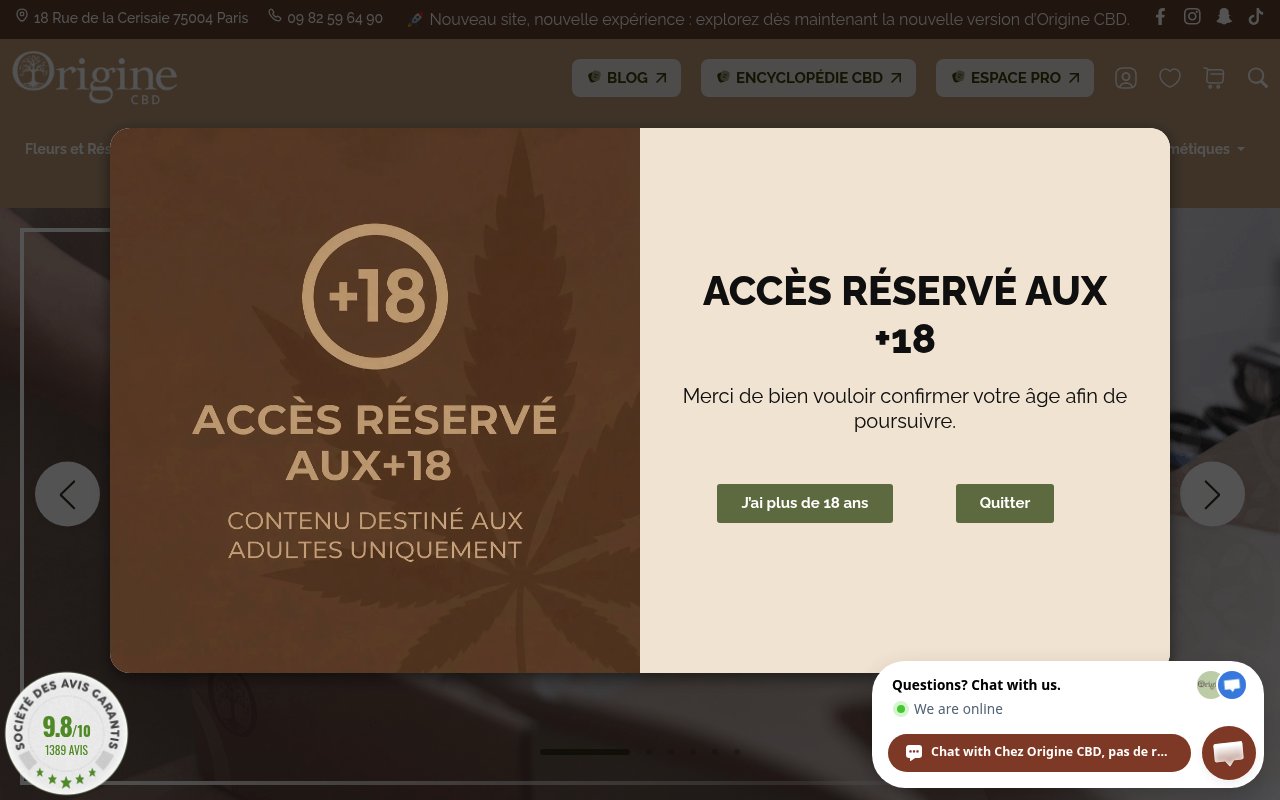 Apercu du site Origine CBD