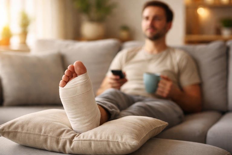 homme-canape-pied-bande-coussin