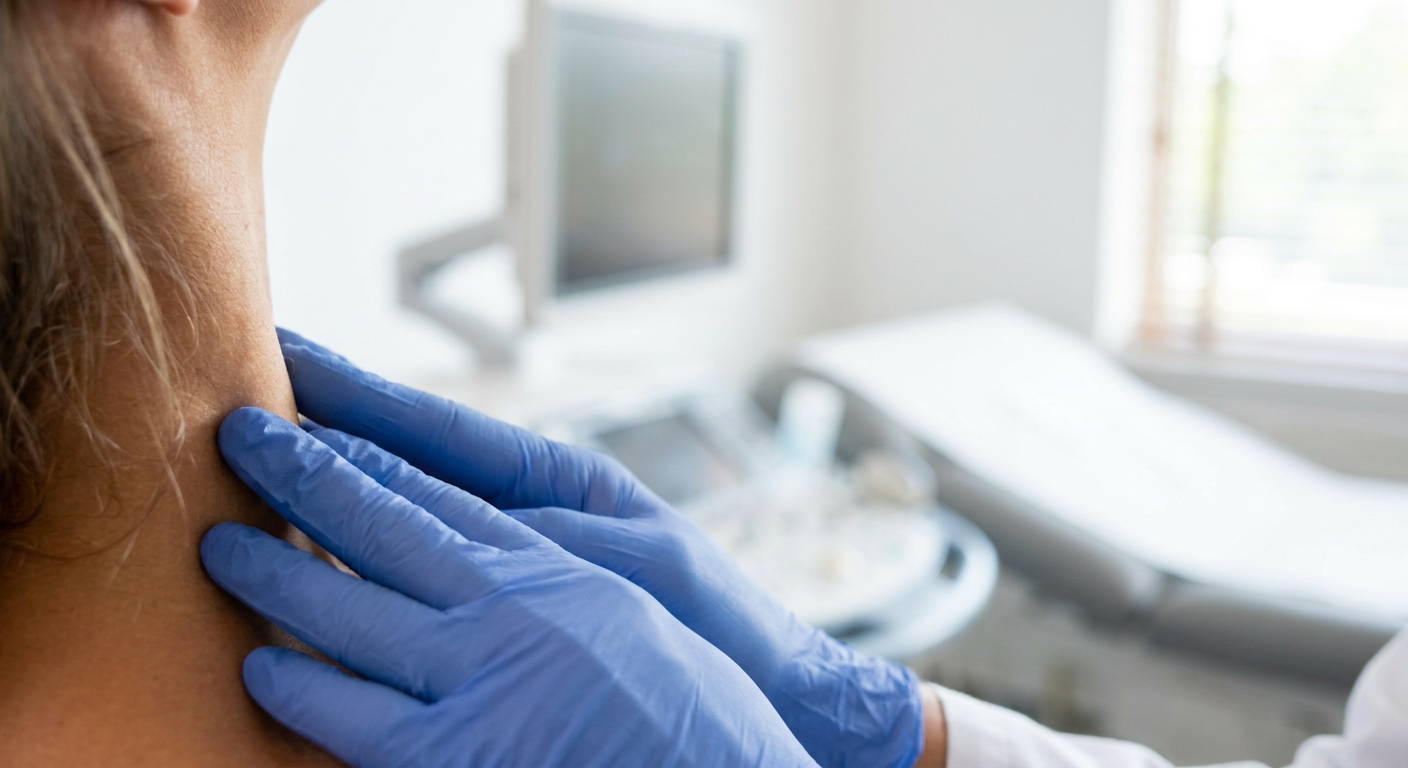 médecin effectuant une palpation du cou d'un patient pour examiner la thyroïde